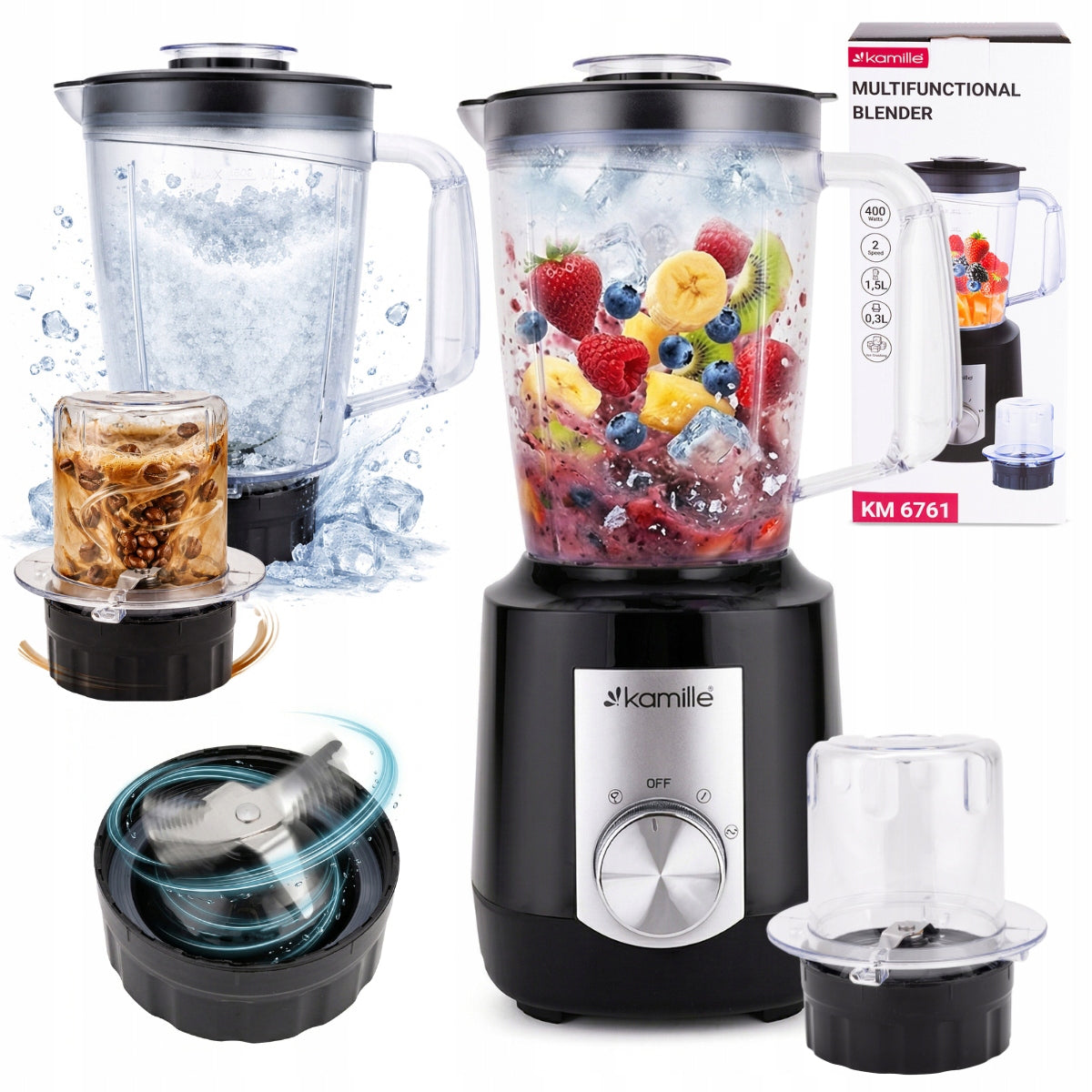 CUP BLENDER 1,5L SHREDDER 2-in-1 400W + COFFEE GRINDER KAMILLE
