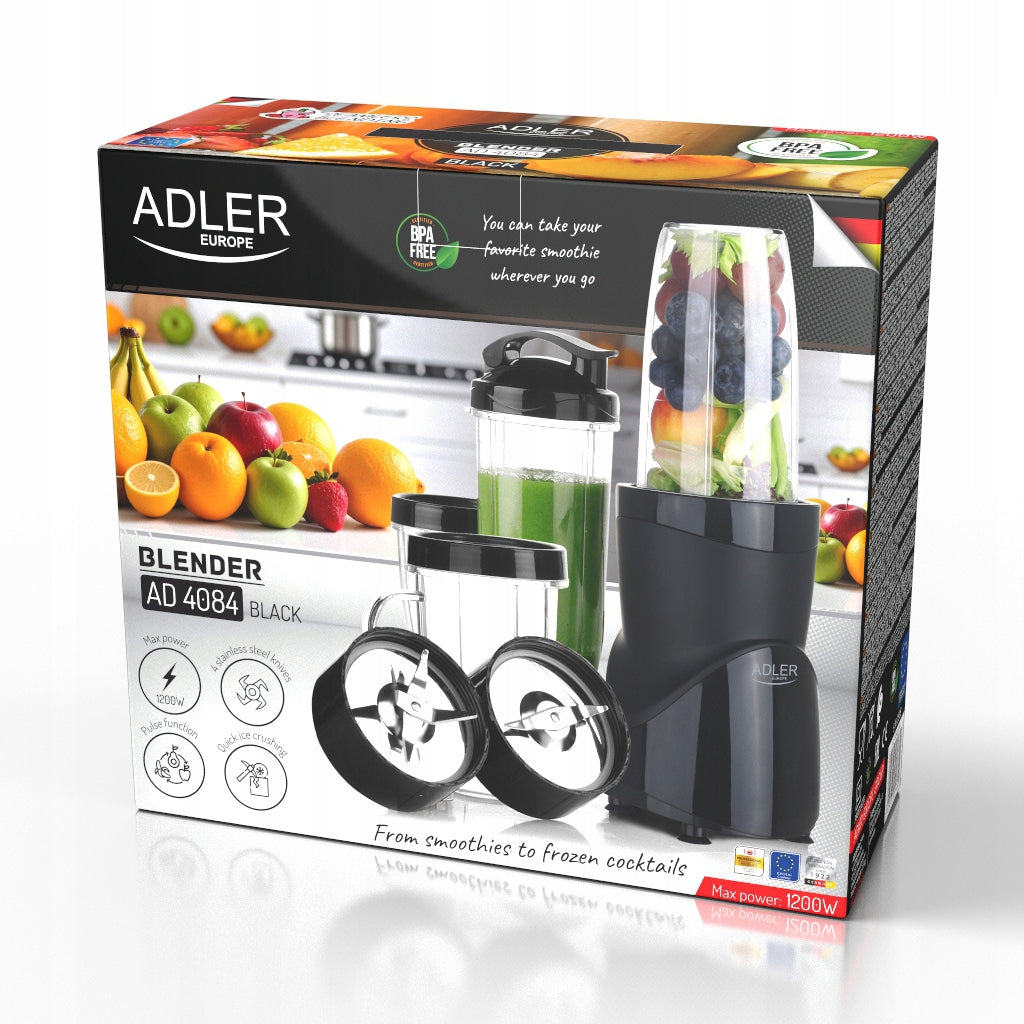 CUP BLENDER FOR SMOOTHIE COCKTAILS 1200W 4 WATER BOTTLES 4in1 BLACK Manufacturer code Blender kichowy do smoothie koktajli 4084b