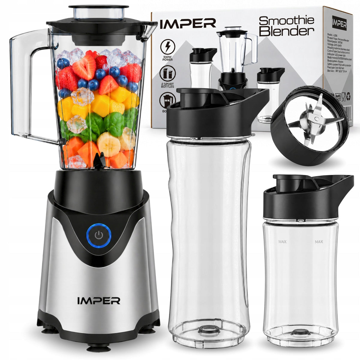 CUP BLENDER FOR SMOOTHIE COCKTAILS STRONG CRUSHES ICE 2 BOTTLES BLACK 1L