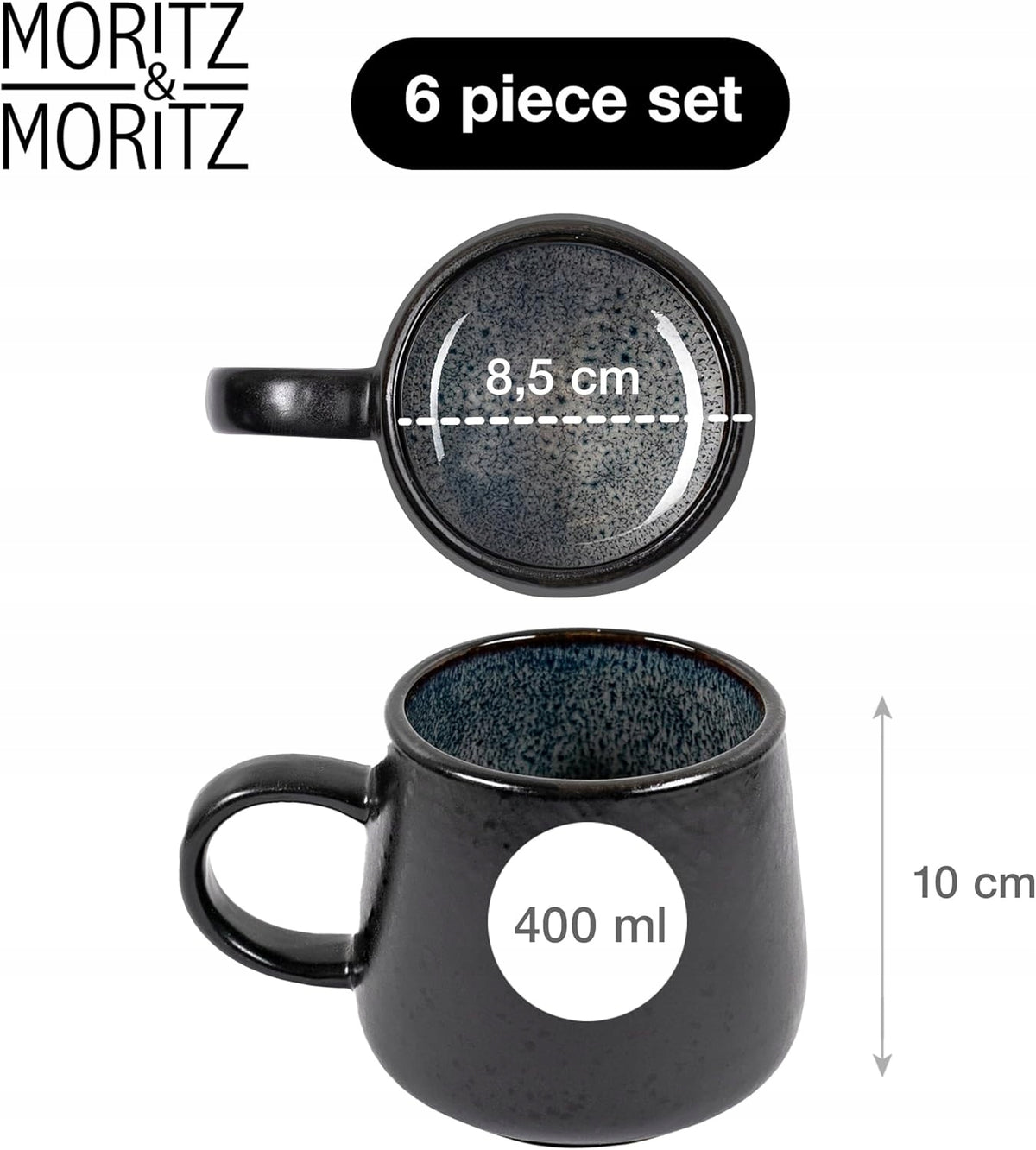 CUPS 6 PIECES 400ML MUGS STONEWARE SET ELEGANCE DURABILITY HOME Brand no brand