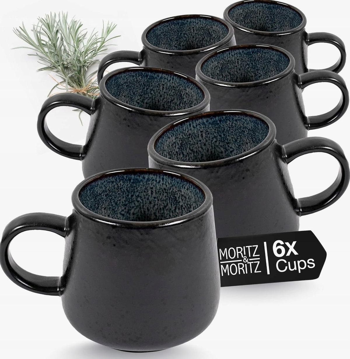 CUPS 6 PIECES 400ML MUGS STONEWARE SET ELEGANCE DURABILITY HOME