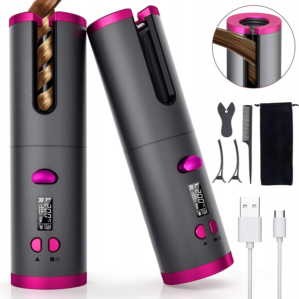 CURLING IRON AUTOMATIC HAIR INVERTER CERAMIC GIFT HIT Dominant color silver/gray