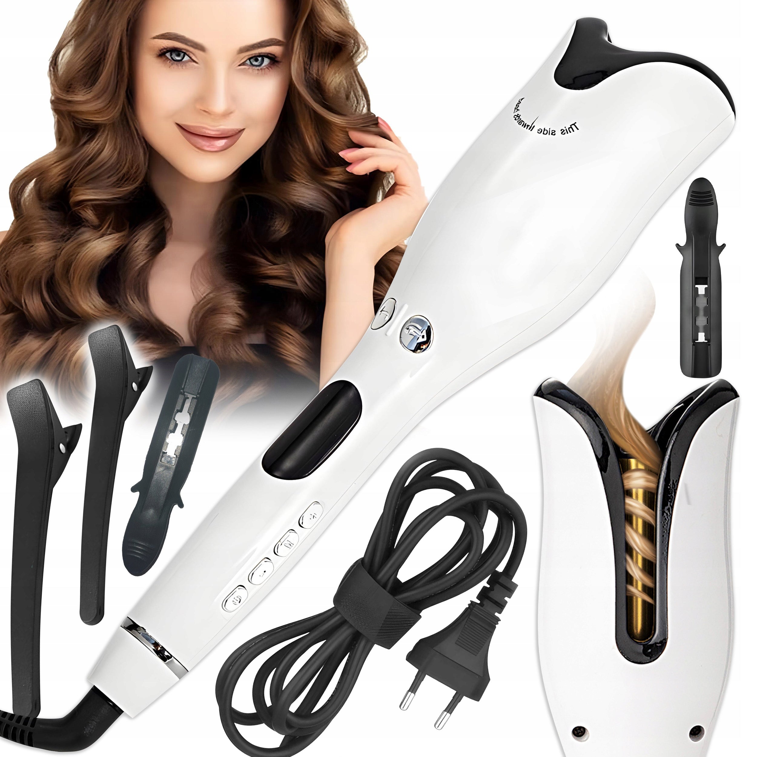 CURLING IRON AUTOMATIC ROTATING CERAMIC INVERTER ADJUSTMENT LCD 80-210°C