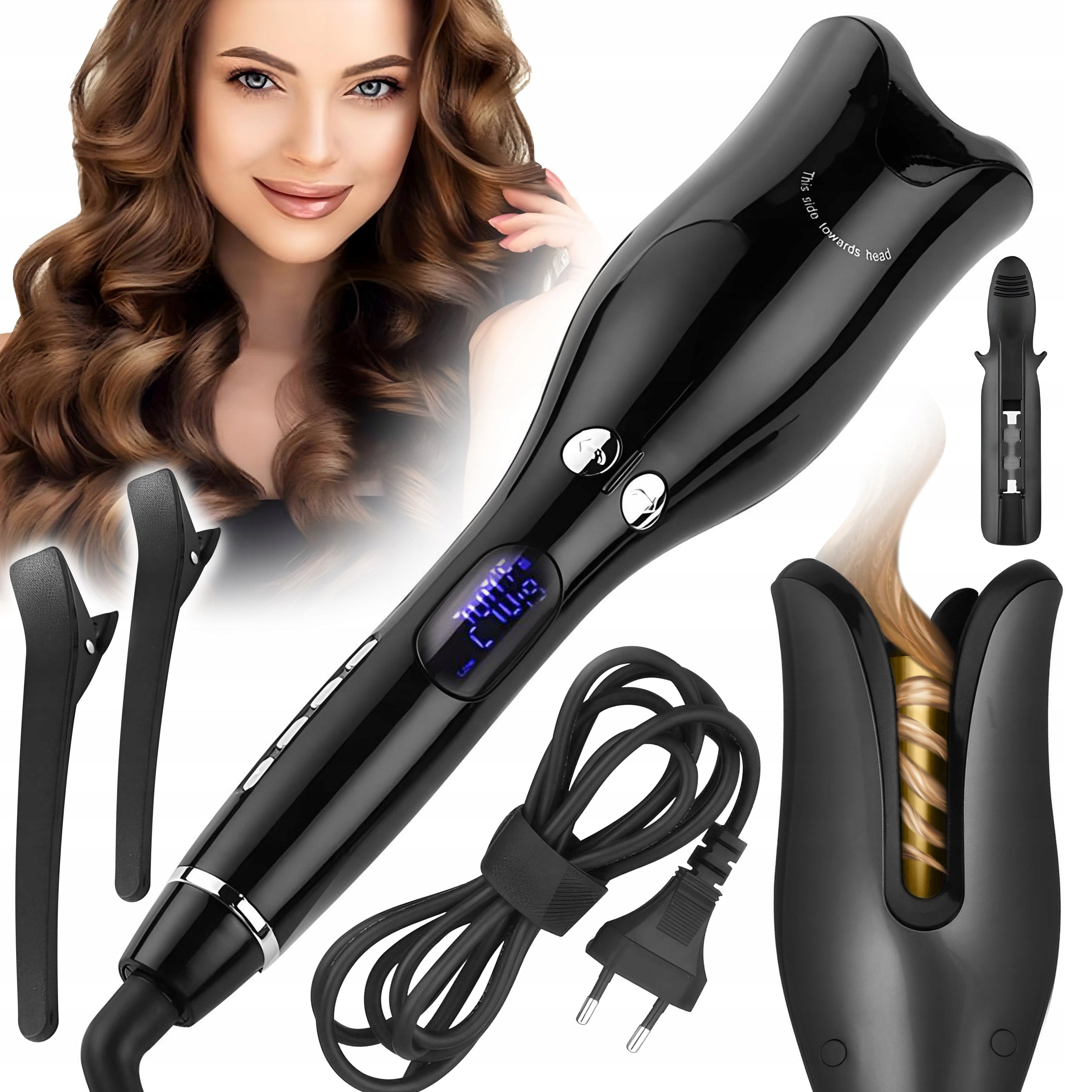CURLING IRON AUTOMATIC ROTATING CERAMIC INVERTER ADJUSTMENT LCD TIMER