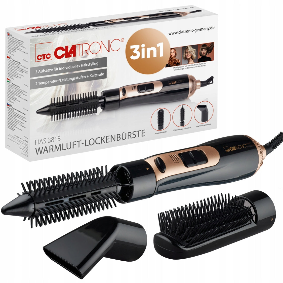 CURLING IRON DRYER, 3in1 CURLING IRON-DRYER CLATRONIC HAS BLACK