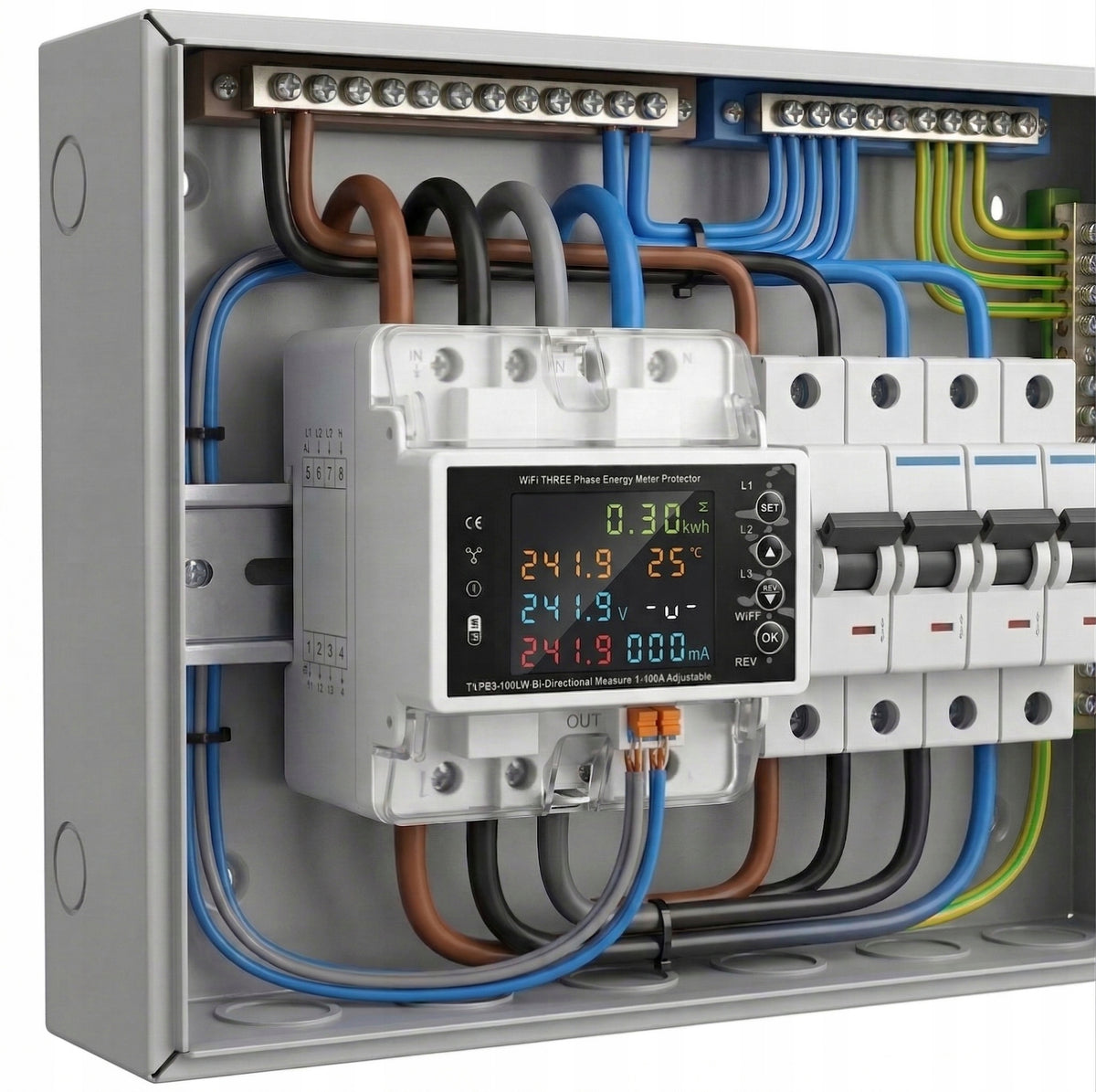 CURRENT METER 3-PHASE CONSUMPTION METER 3F WIFI APPLICATION TUYA 100A DIN 35 Packaging status original