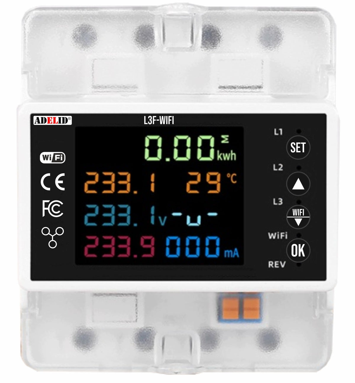 CURRENT METER 3 PHASE ENERGY CONSUMPTION METER FOR DIN TUYA WIFI RAIL 100A Manufacturer code L3F-WIFI MIERNIK ZUŻYCIA 400V