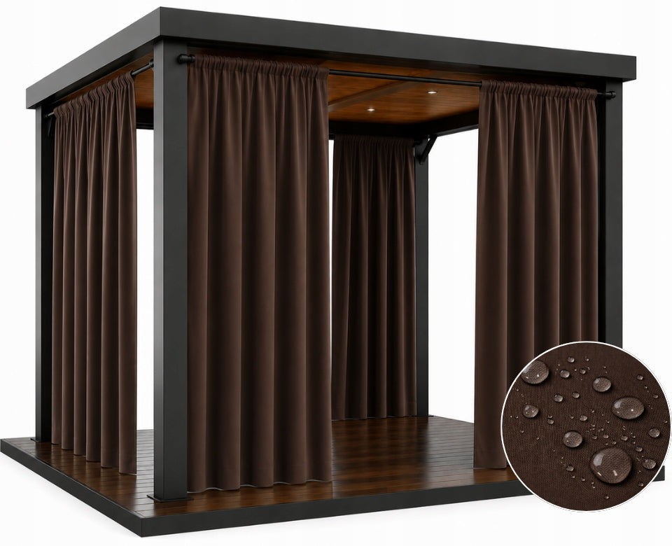 CURTAIN brown WATERPROOF 155X220 FOR FROGS TUNNEL HOOKS Dark Brown