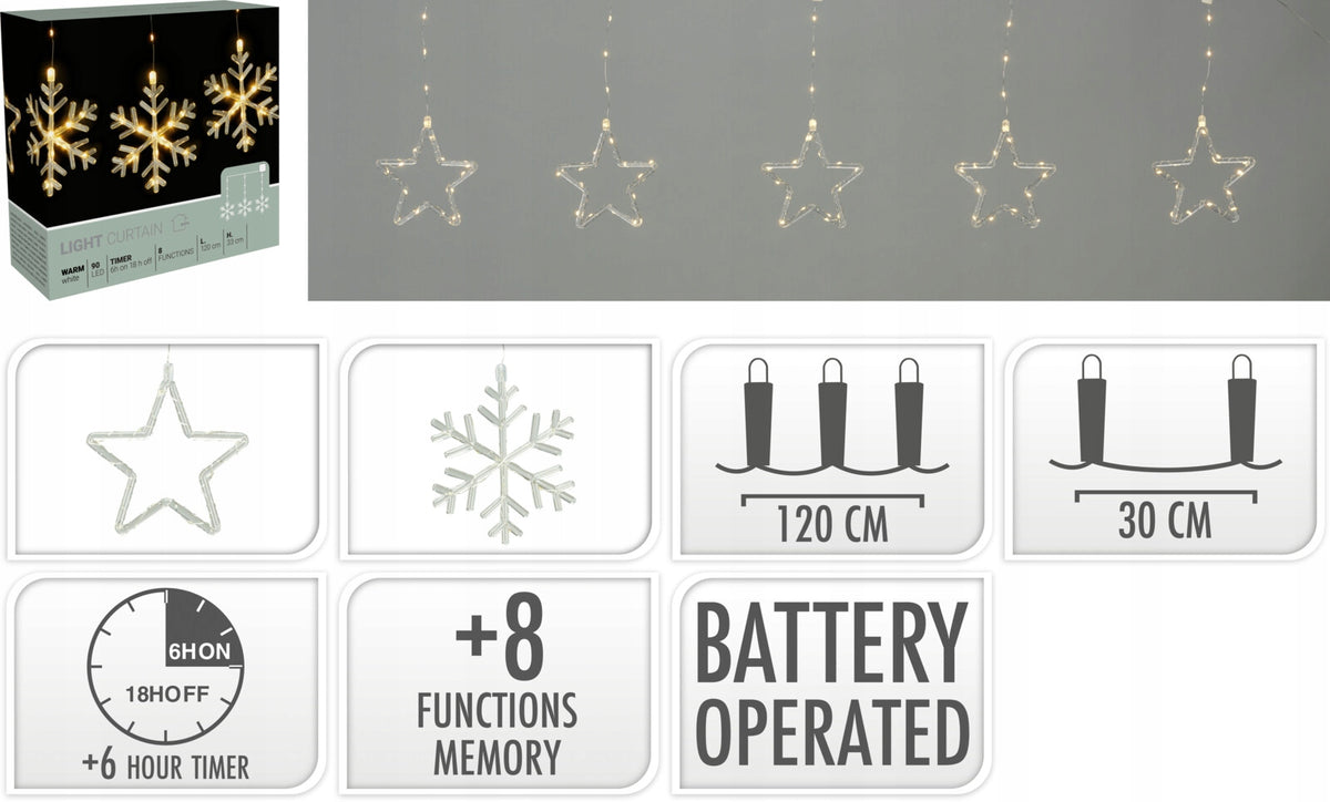 CURTAIN led 120 cm h 33 cm - curtain snowflakes with batteries IP44 Manufacturer code 8721037579216
