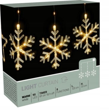CURTAIN led 120 cm h 33 cm - curtain snowflakes with batteries IP44
