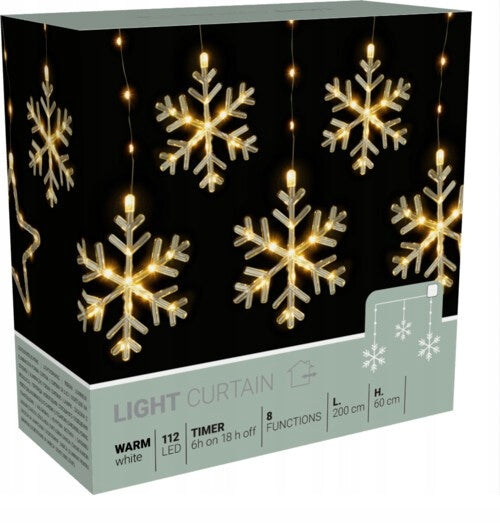CURTAIN led 2 m h 60 cm - curtain snowflakes battery operated IP44 TIMER