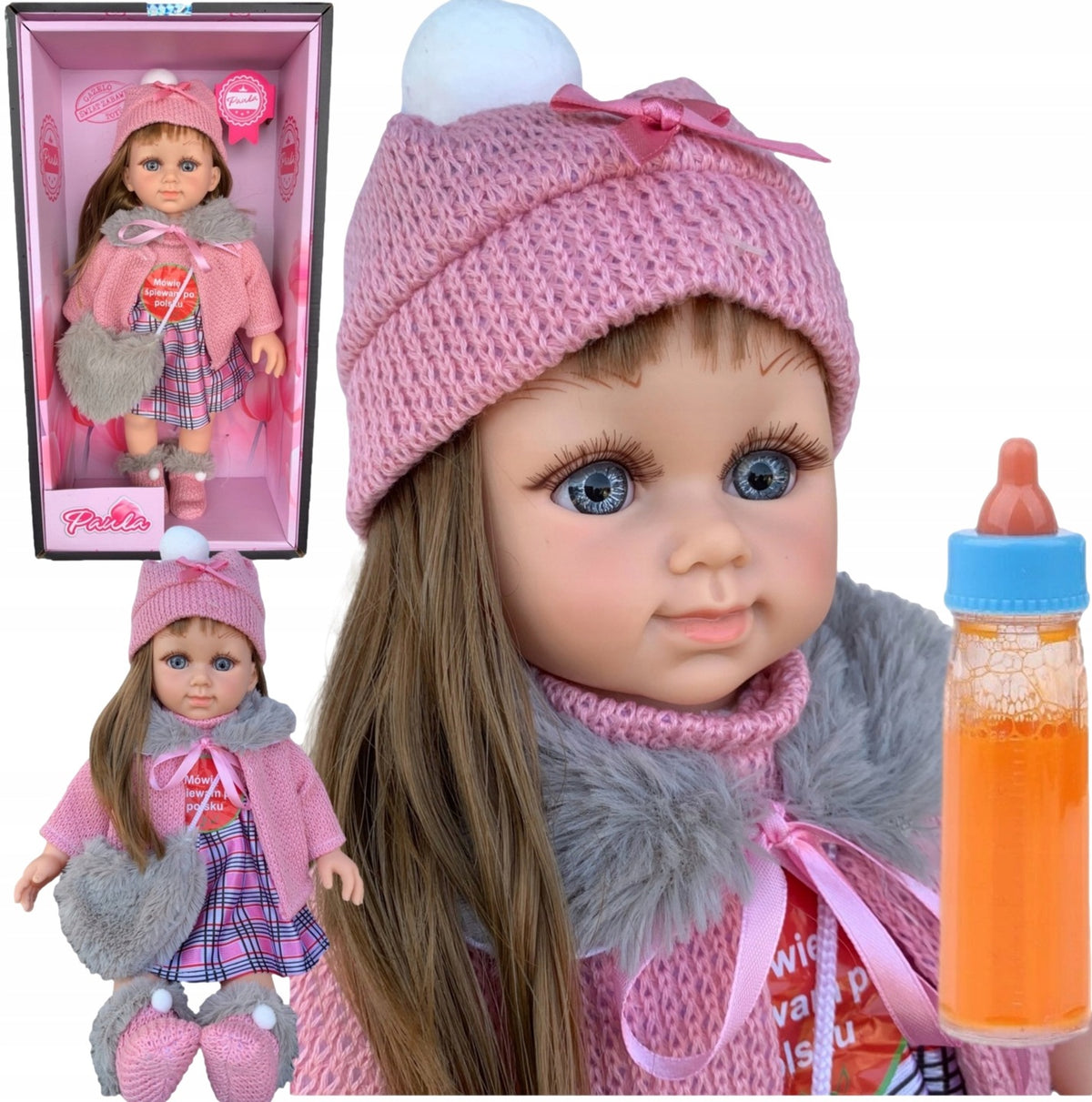 CUTE DOLL IN BABY BOX SAYS SINGS+BOTTLE ACCESSORIES
