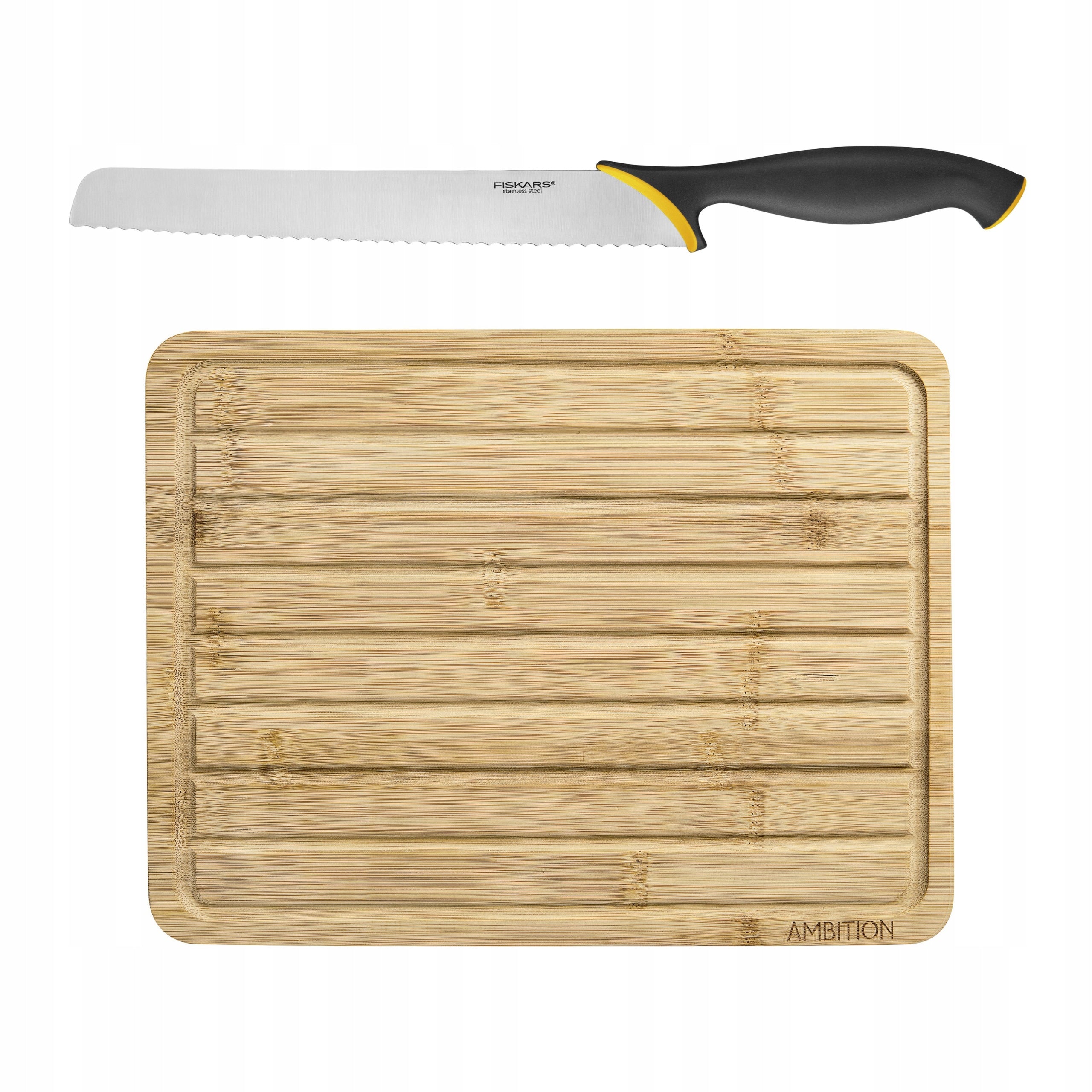 CUTTING BREAD KNIFE FISKARS BAMBOO CUTTING BOARD SET AMBITION Brand Fiskars