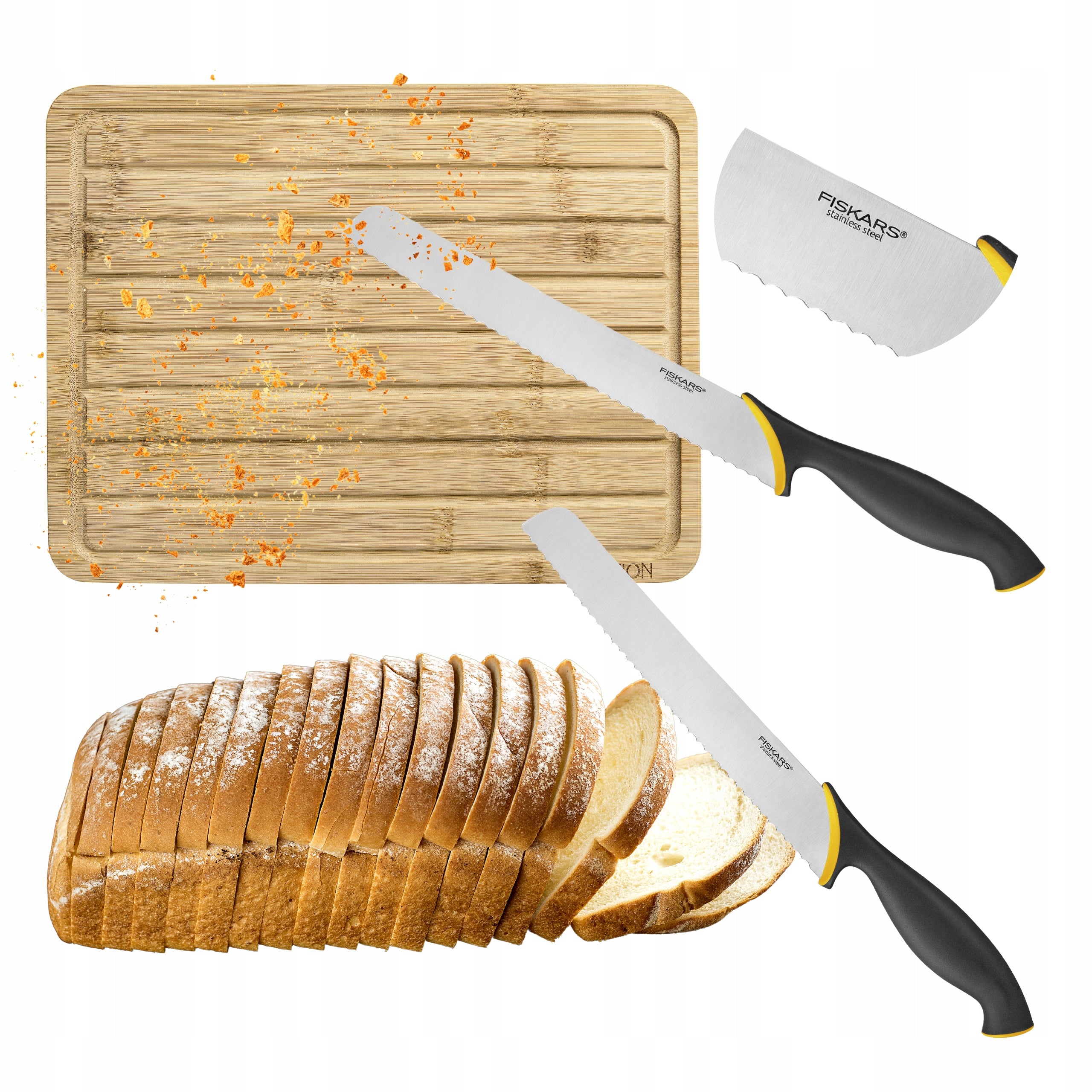 CUTTING BREAD KNIFE FISKARS BAMBOO CUTTING BOARD SET AMBITION