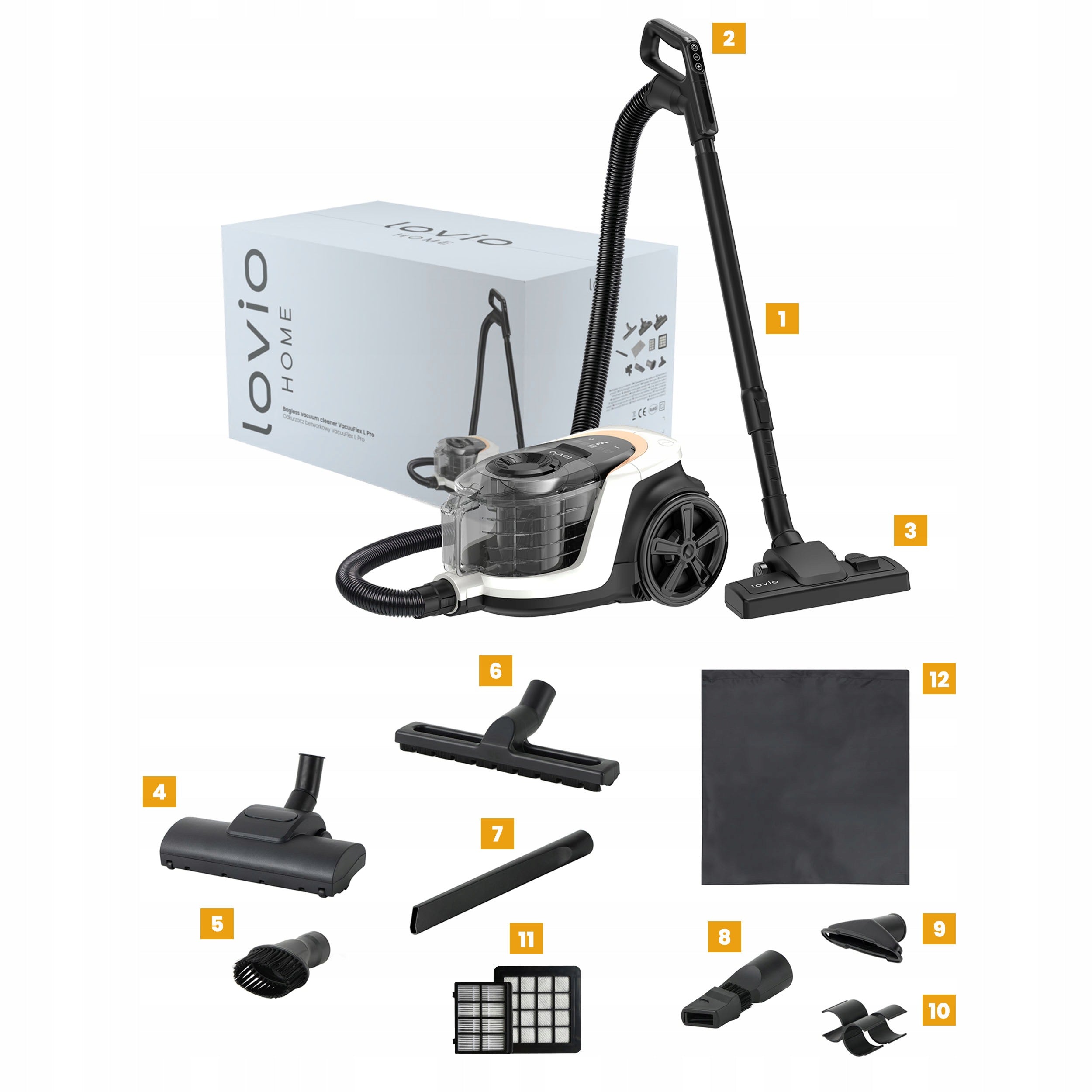 CYCLONE BAGLESS VACUUM CLEANER POWERFUL QUIET TURBO BRUSH HEPA 10in1 LVCVC004 Manufacturer code Odkurzacz bezworkowy cyklonowy mocny LVCVC004