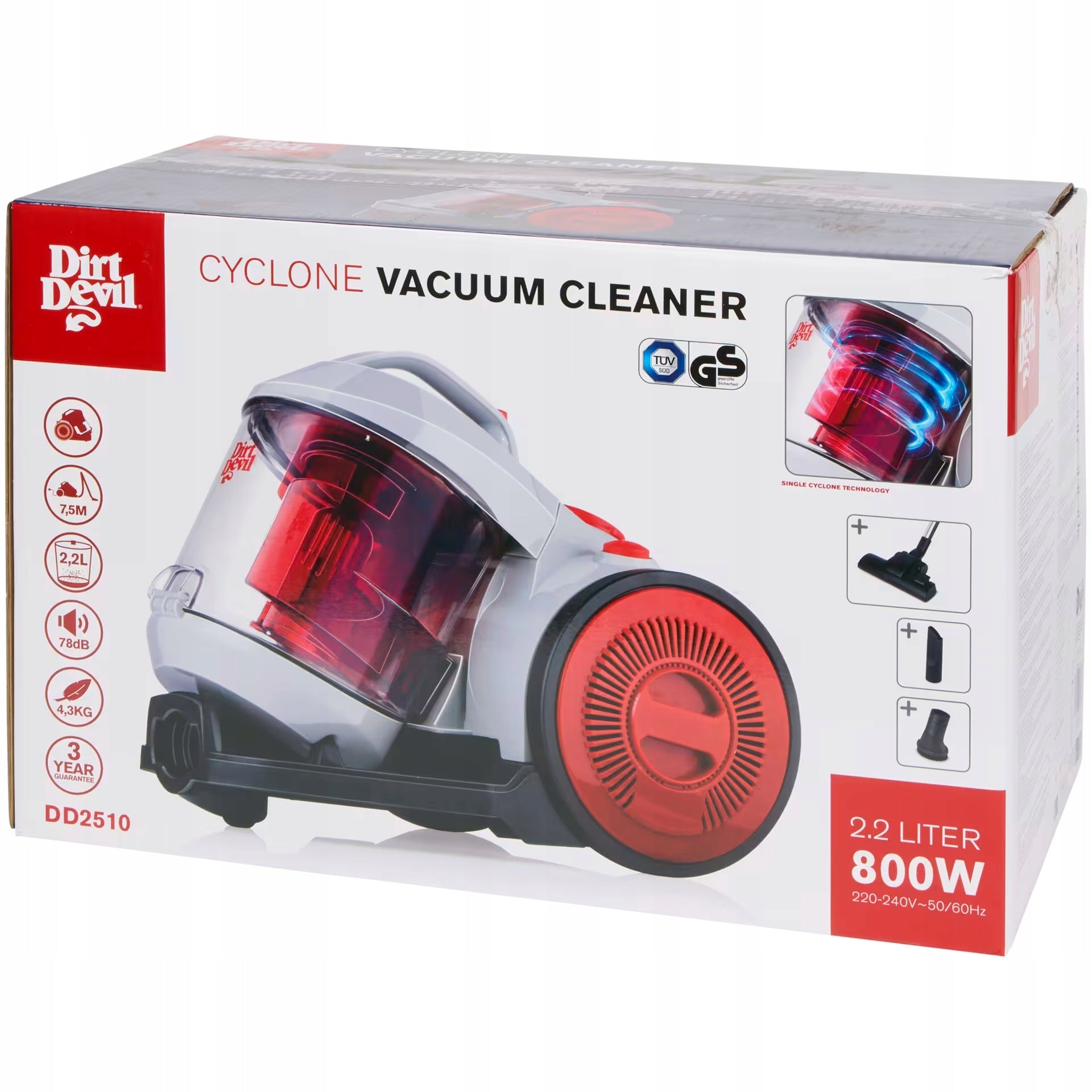 CYCLONE VACUUM CLEANER BAGLESS HOUSEHOLD STRONG QUIET Dirt Devil HEPA 800W Manufacturer code DD2503
