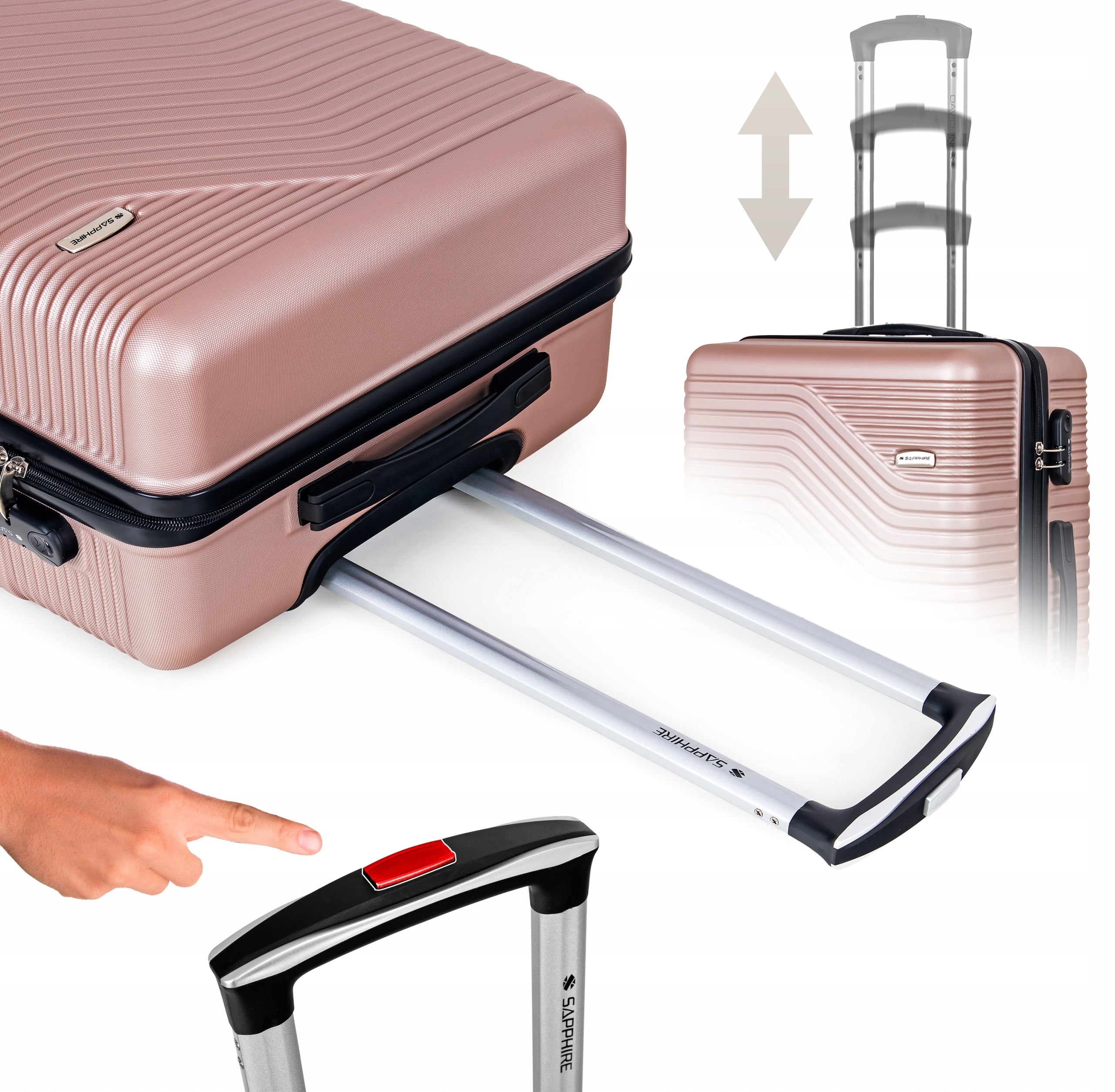 Cabin case SMALL LIGHT HAND luggage L ABS wheels strong Sapphire DUO Model WALIZKA KABINOWA ST-140_ZLOTA