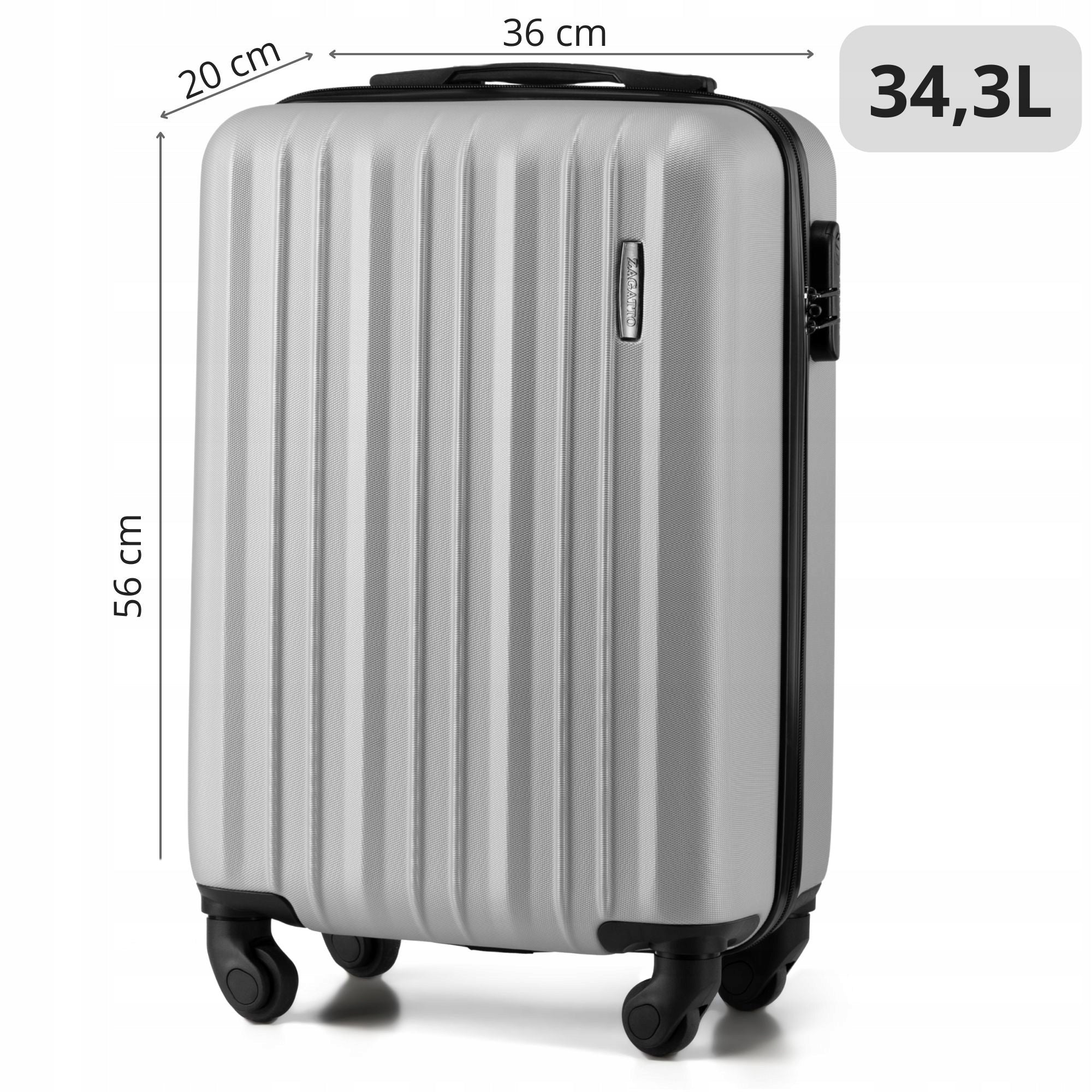 Cabin suitcase on wheels luggage 34,3L hard 4 COLORS ZAGATTO Depth (shorter edge) 20 cm