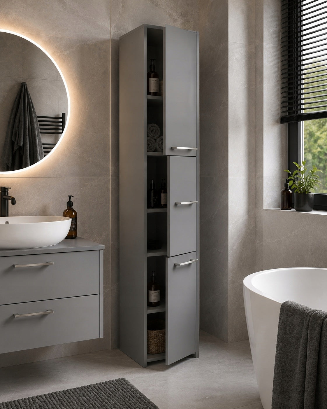 Cabinet Bathroom Post Grey 170x30x30 Cm For Towels Cosmetics Spacious Packaging status original