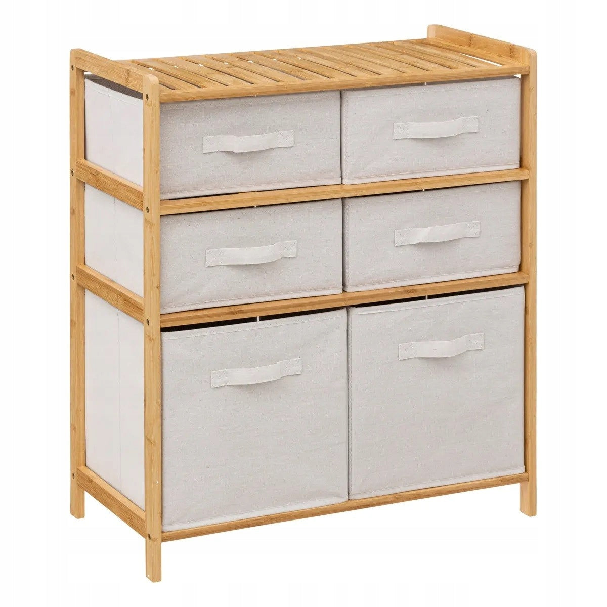 Cabinet Bookcase for Bathroom With 6 Textile Containers Chest of Drawers For Cosmetics