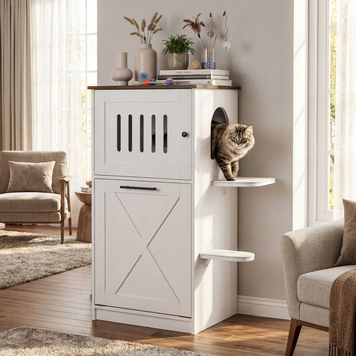 Cabinet with storage for litter box Length 84 cm