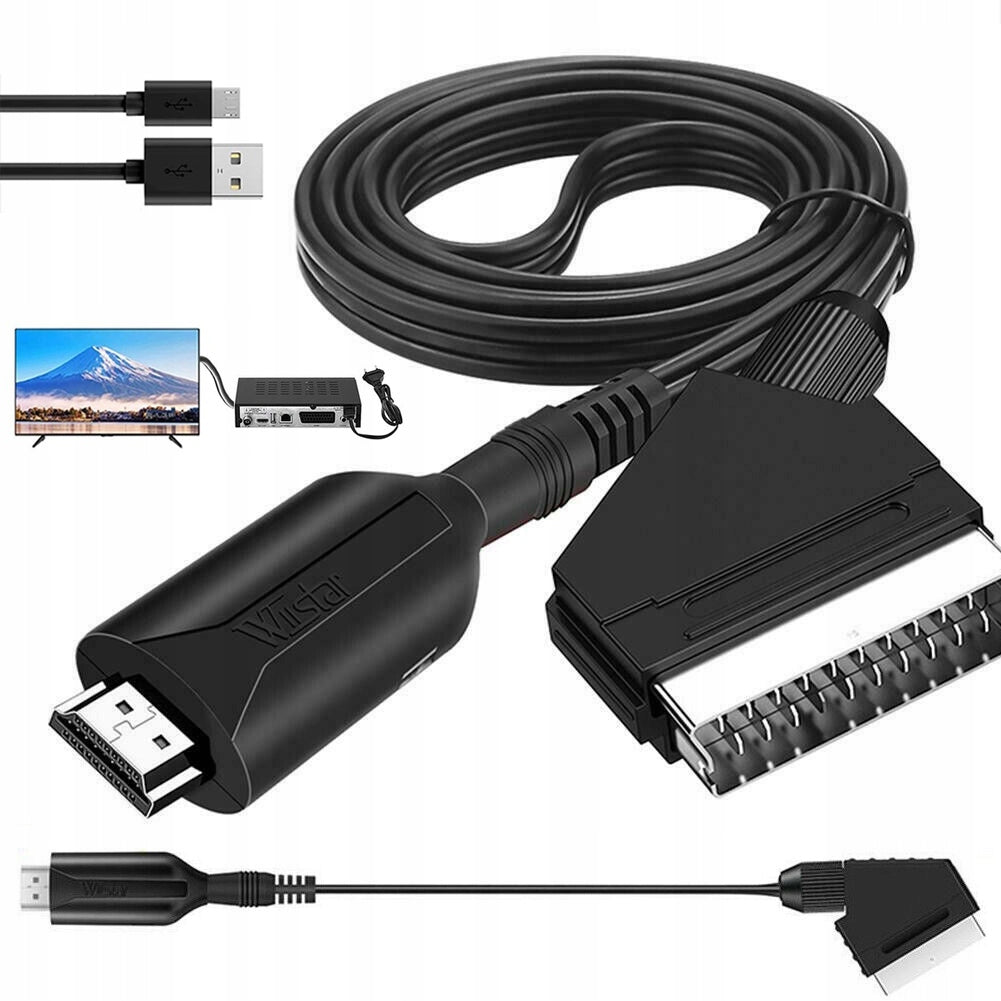 Cable Adapter Converter Euro Scart To HDMI Full HD