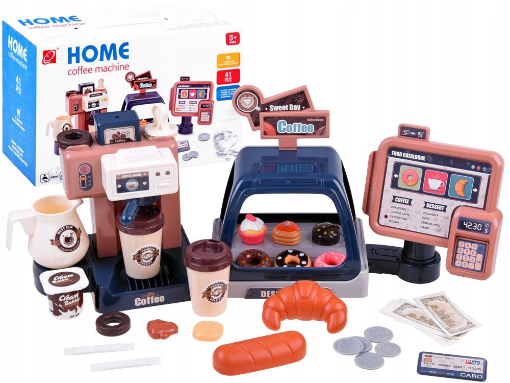 Cafe coffee maker with cash register and site Toys for children