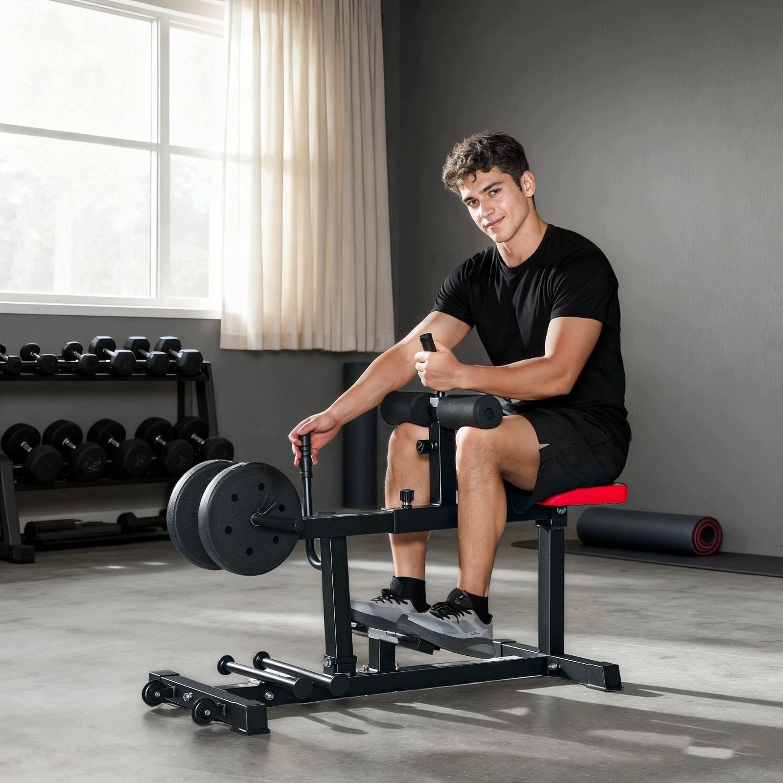 Calf Exercise Machine with Wheels, Steel, Black Weight (mass) 20 kg