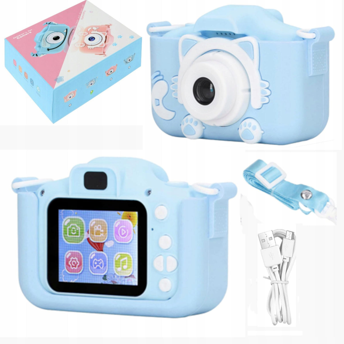 Camera camera kitty silicone case game display blue lanyard X2N
