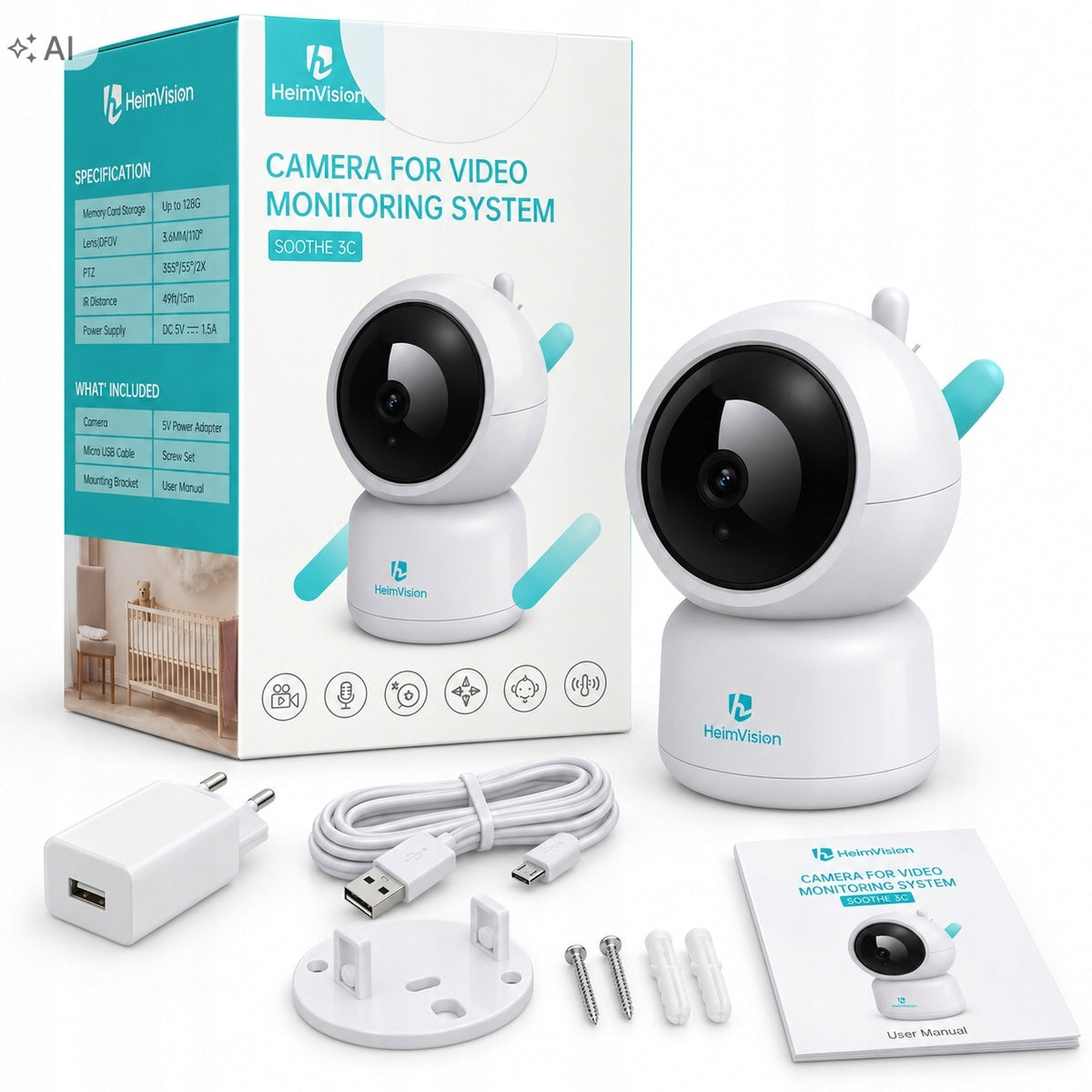 Camera for Baby Monitor HeimVision Soothe 3C Full HD 1080p Rotating