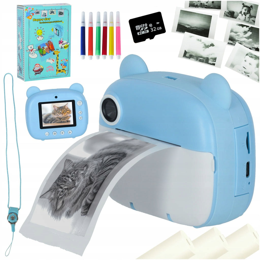 Camera instant thermal printer + cartridges card 32GB