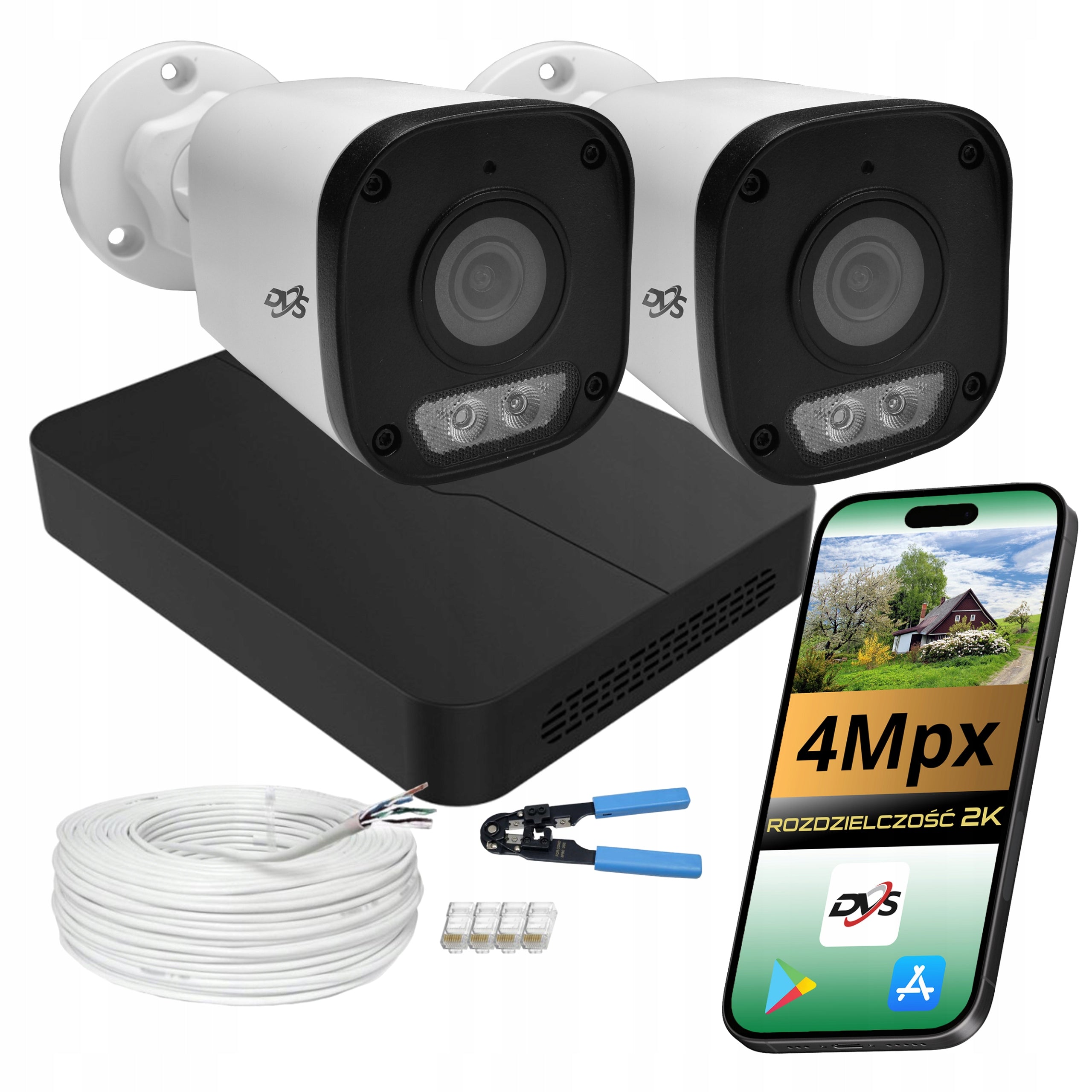 Camera set for surveillance 2 external IP PoE cameras 4Mpx DUAL LIGHT DVS