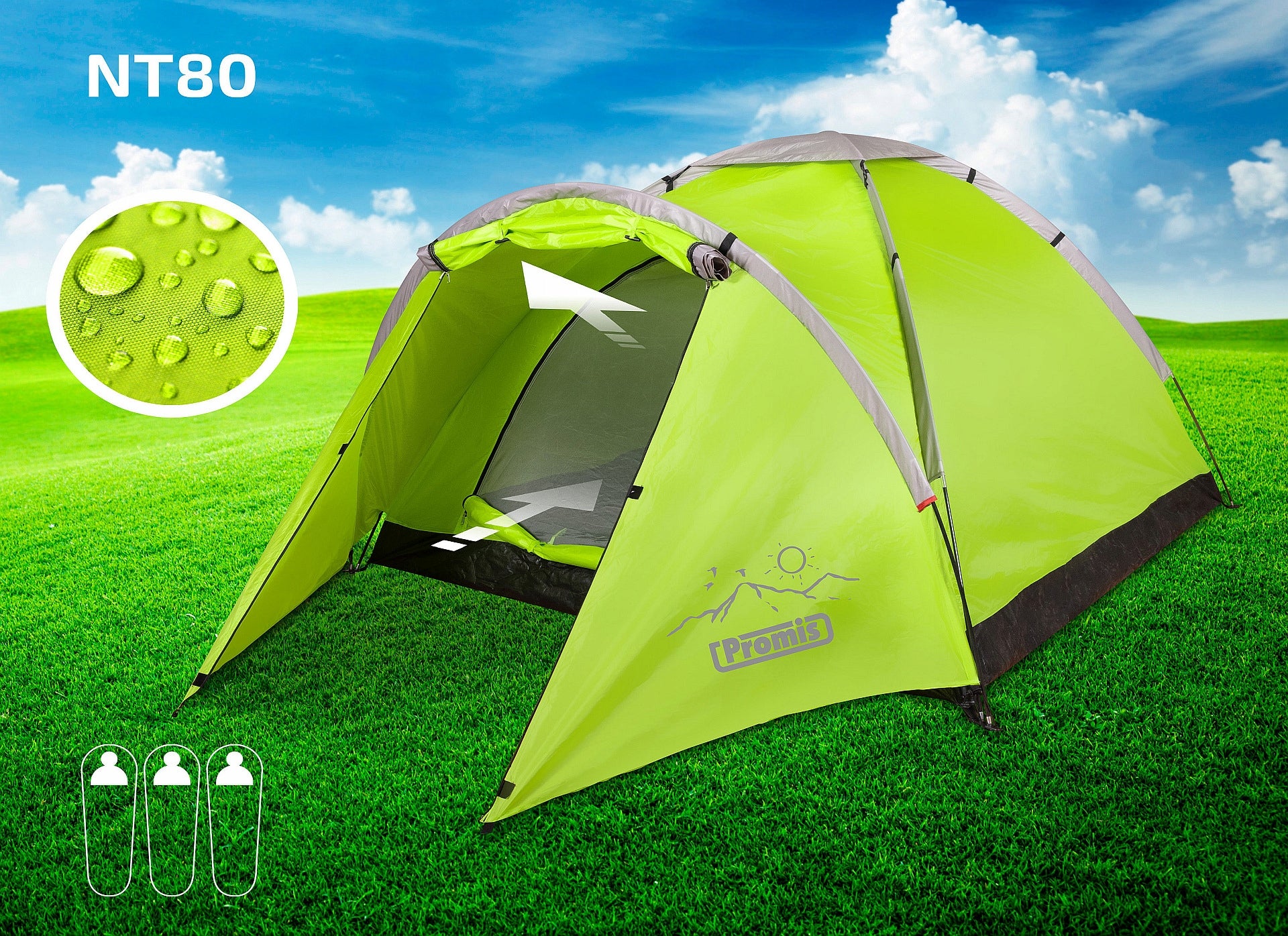 Camping TENT 2 x 2m ALPENAIR PRO MOSQUITO NET VESTIBULE Number of people 3