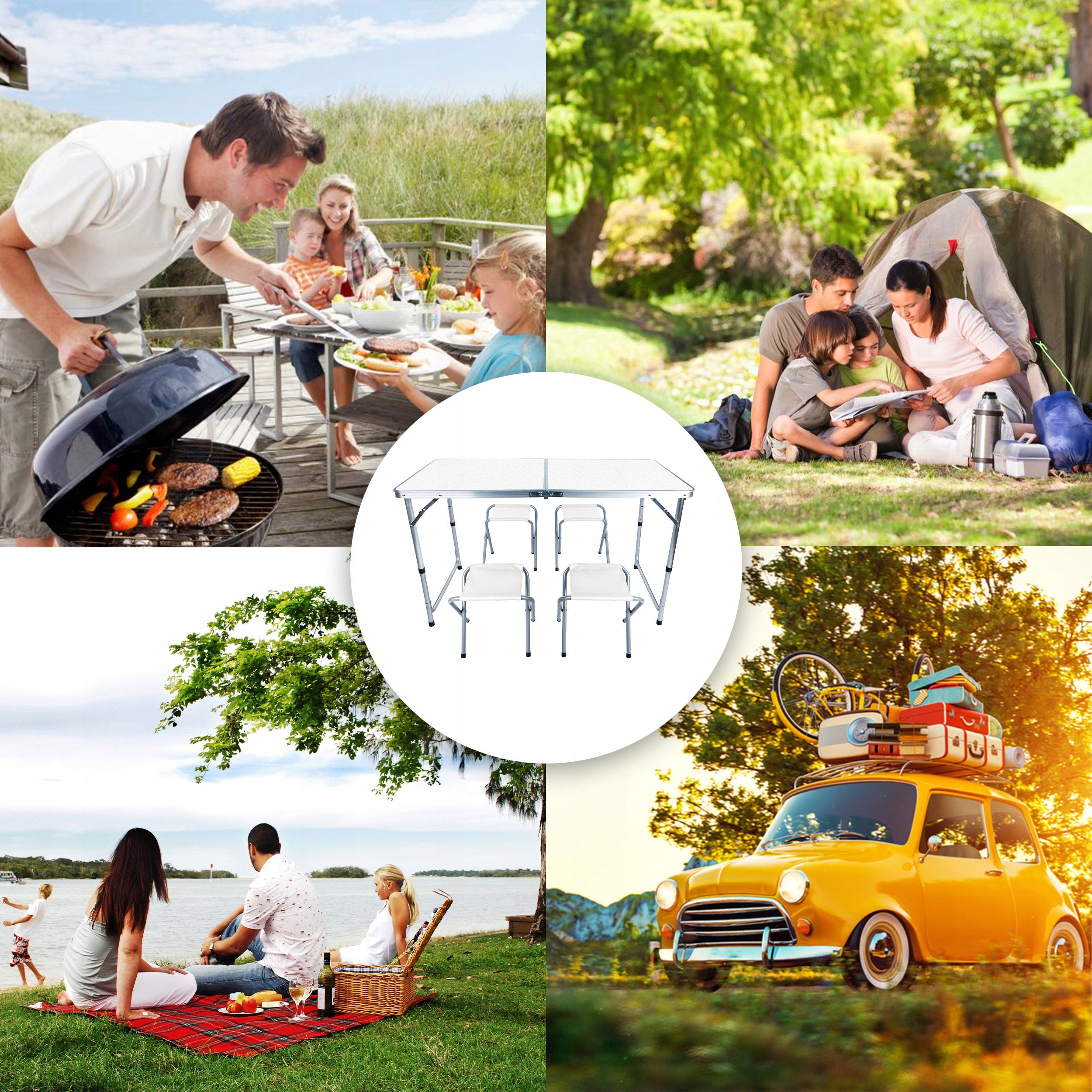 Camping Table Folding Table 120x60x70cm + 4 Stools Tourist Set Packaging status original