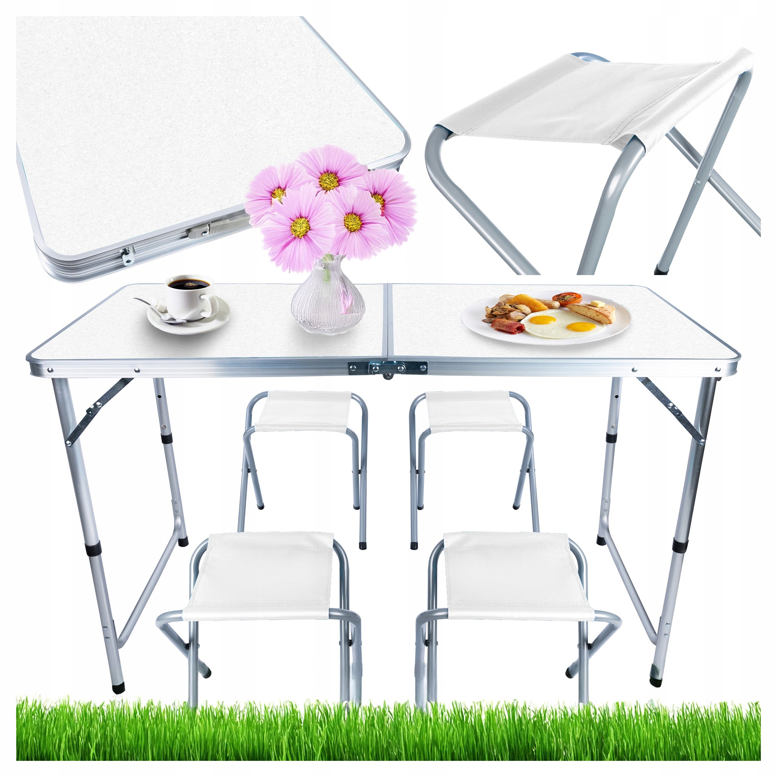 Camping Table Folding Table 120x60x70cm + 4 Stools Tourist Set