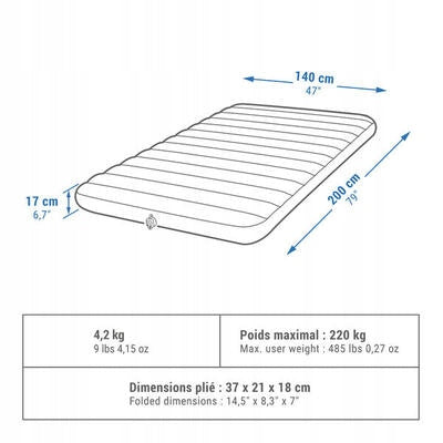 Camping mattress Quechua Air Comfort 140 cm 2-seater Color blue