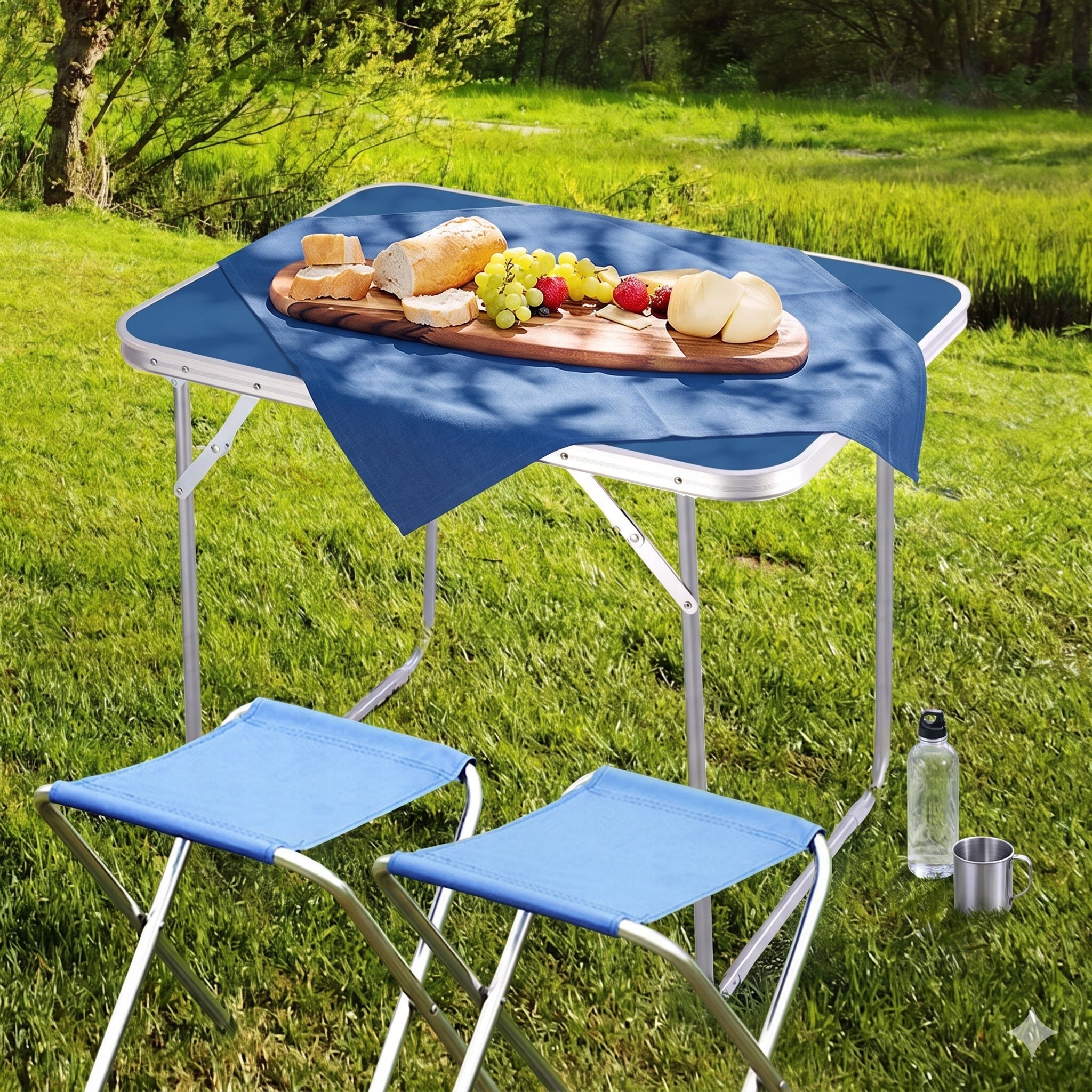 Camping table blue + 2 chairs 60x80x70 cm Manufacturer code 3B#23