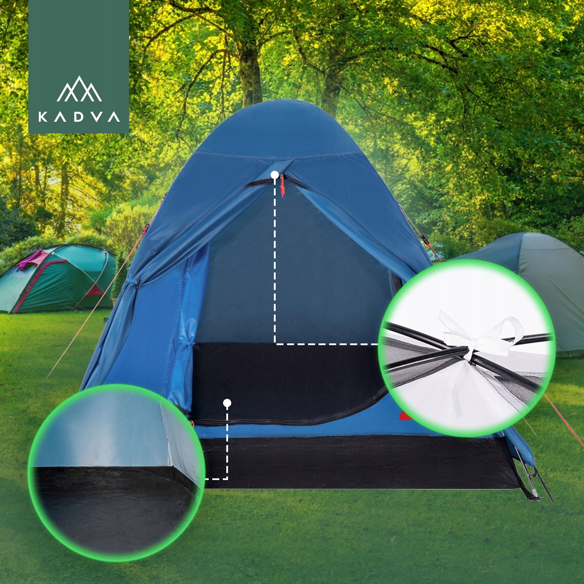 Camping tent 2-person KADVA Festa 2 blue HIKING WATERPROOF Number of people 2
