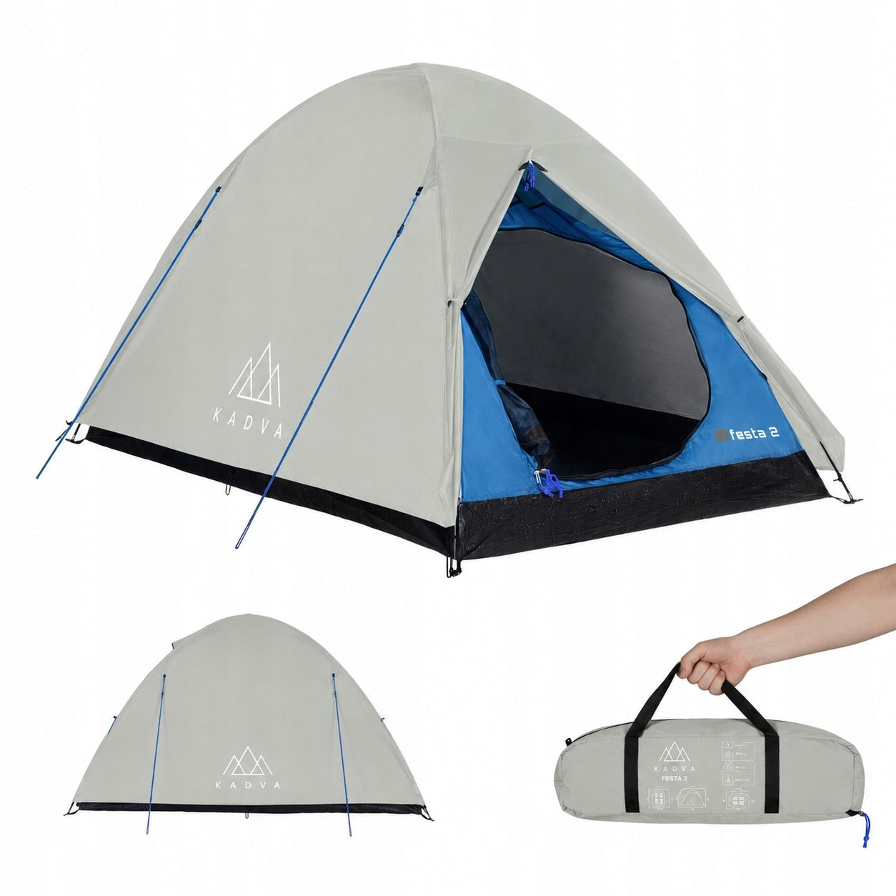 Camping tent 2-person KADVA Festa 2 grey/blue LIGHTWEIGHT COMPACT