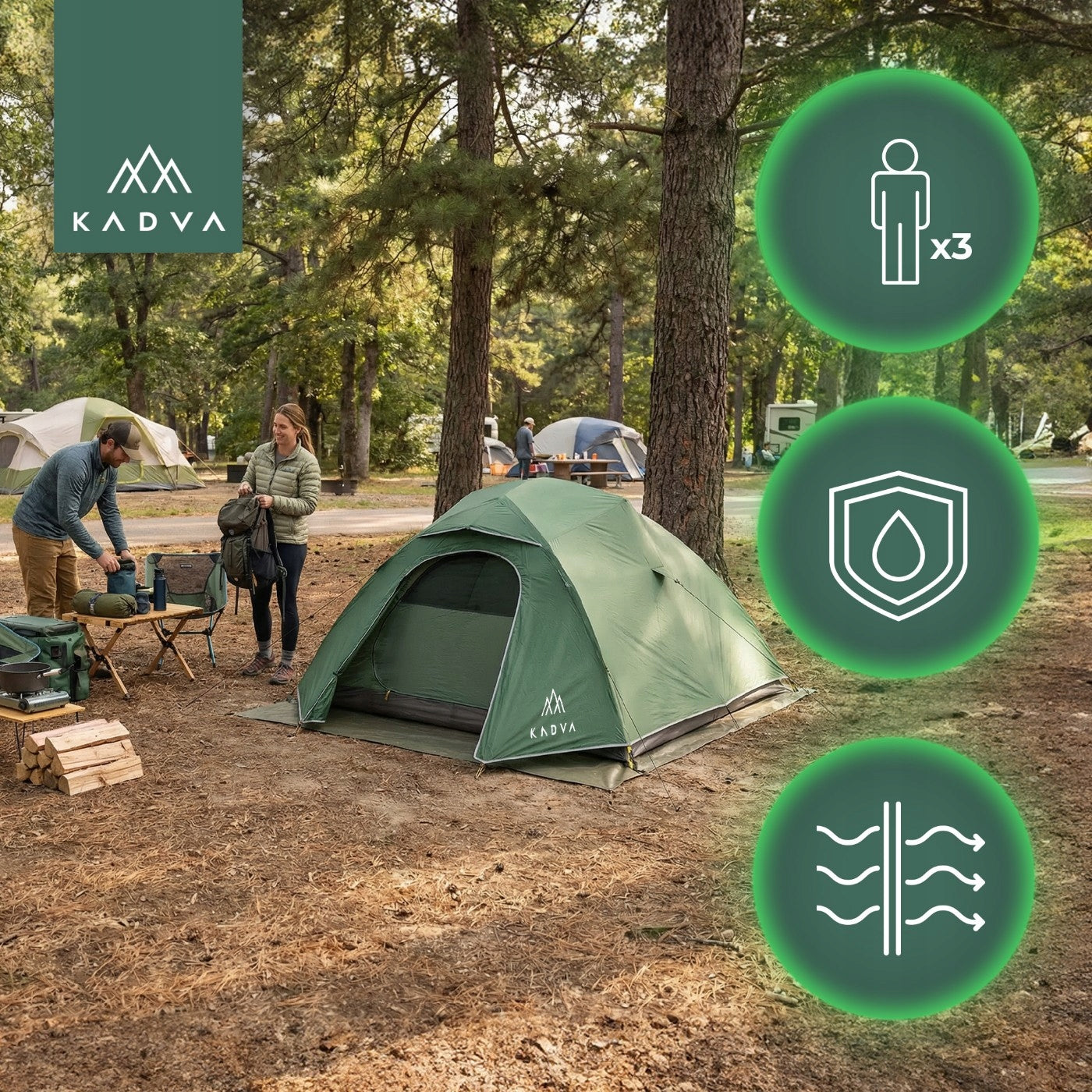 Camping tent 3-person KADVA Expedit 3 pro TOURIST WATERPROOF Manufacturer code KDV-B4B216-GR
