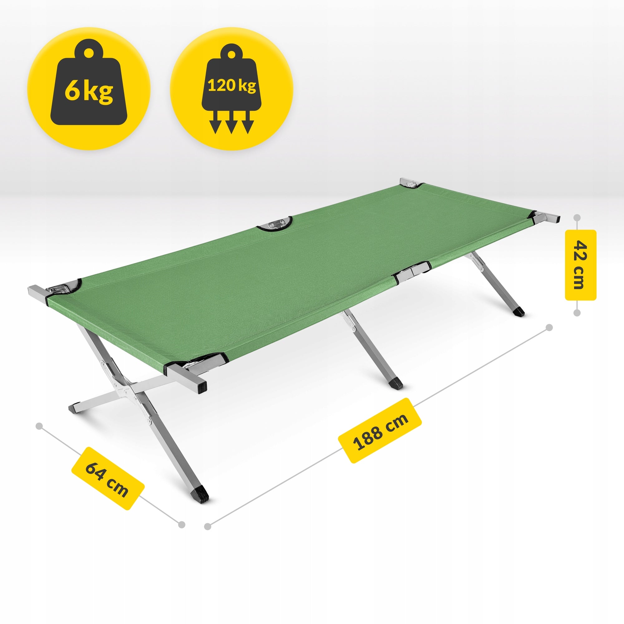 Canadian Field Bed 120kg Fishing Survival Green Strong Manufacturer code Łóżko polowe turystyczne składane - zieleń