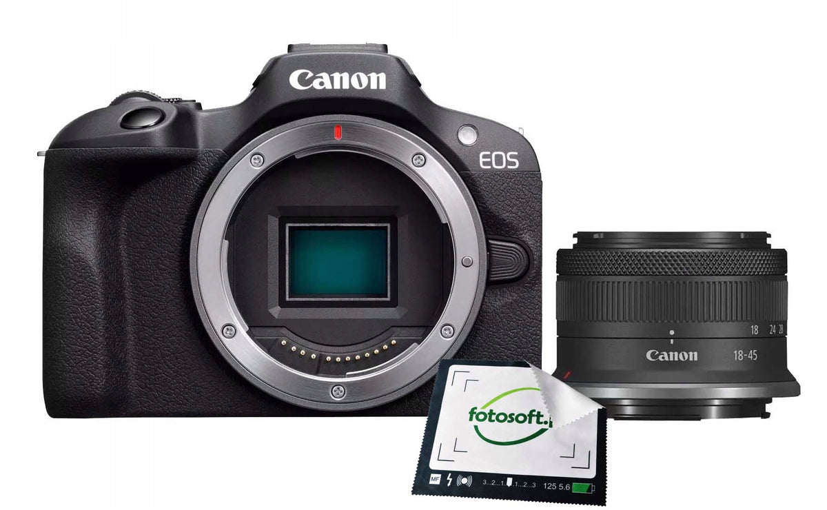 Canon EOS R100 + RF-S 18-45mm Lens / 24MP / APS-C Sensor / 4K Video / Image Stabilization / STM Motor