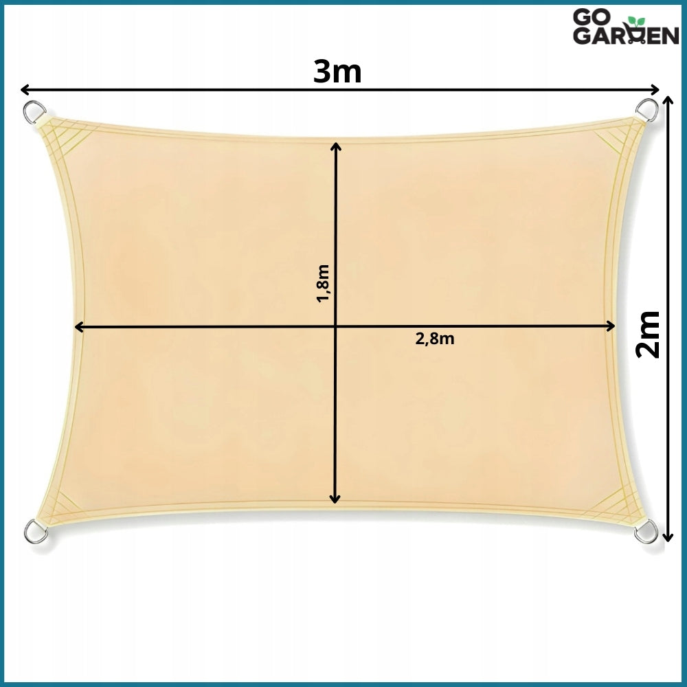 Canopy Sail 3x2m UV Protection Waterproof Terrace Balcony Awning Beige Packaging status original