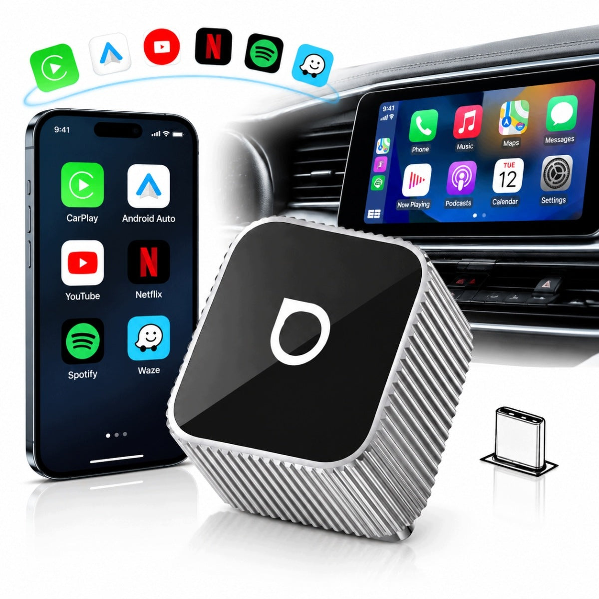 Car Adapter CarPlay Android Auto Mini Module for Car USB