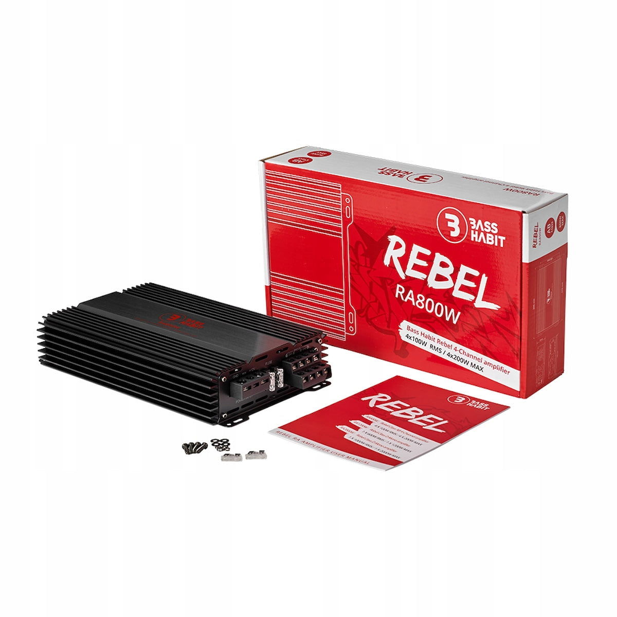 Car Amplifier 4 Channel Class AB RA800W BassHabit REBEL POWERFUL Packaging status original