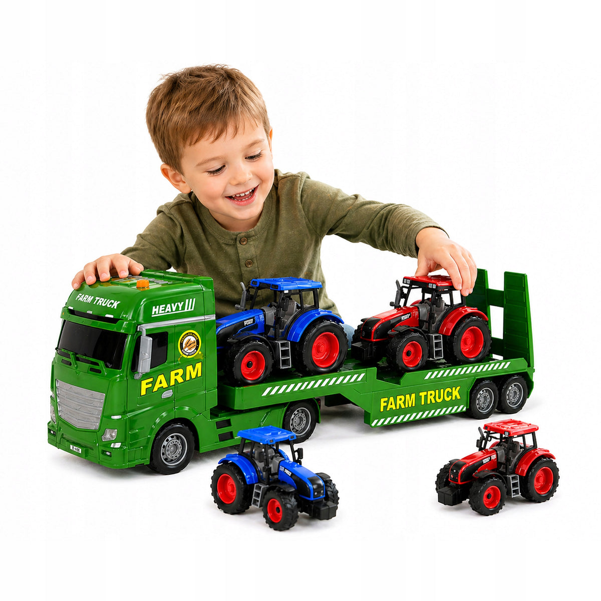 Car Auto Truck Tow Truck With Tractor Set Farm Light Sound