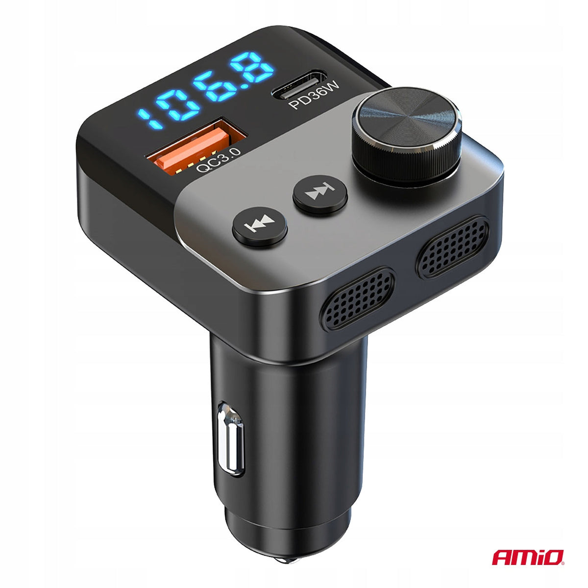 Car Bluetooth FM transmitter 1×USB-A 1×USB-C 12V 24V AMIO-04647 Manufacturer code 04647