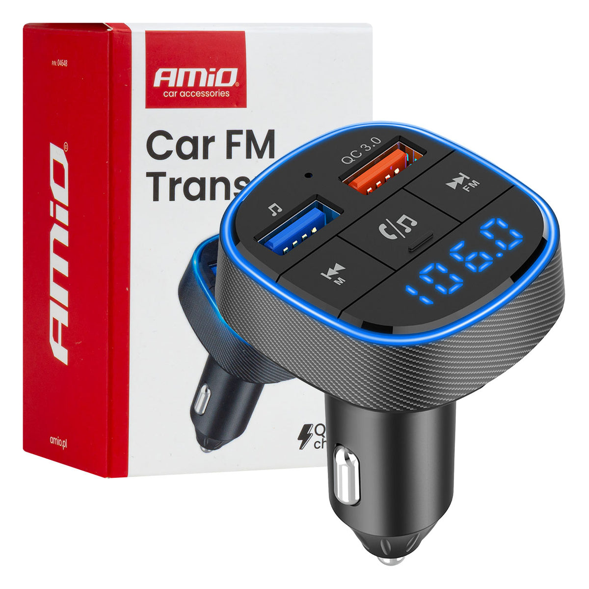 Car Bluetooth FM transmitter 2×USB-A 12V 24V AMIO-04648