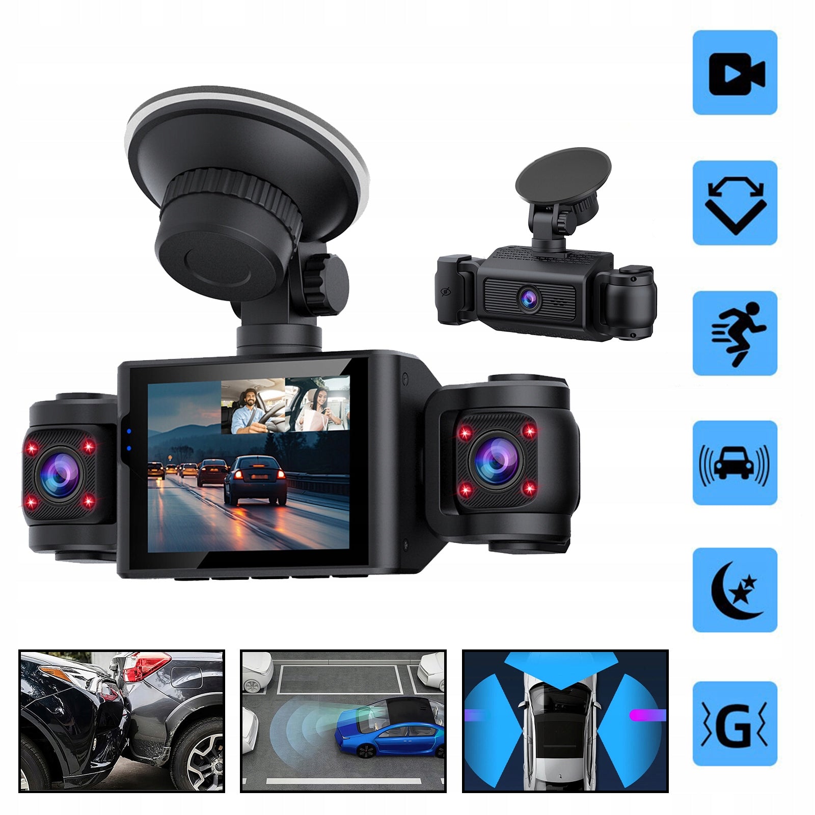 Car Camera 360° 4x Full HD 1080P G-Sensor IR Night Parking PL Memory card included 8 GB