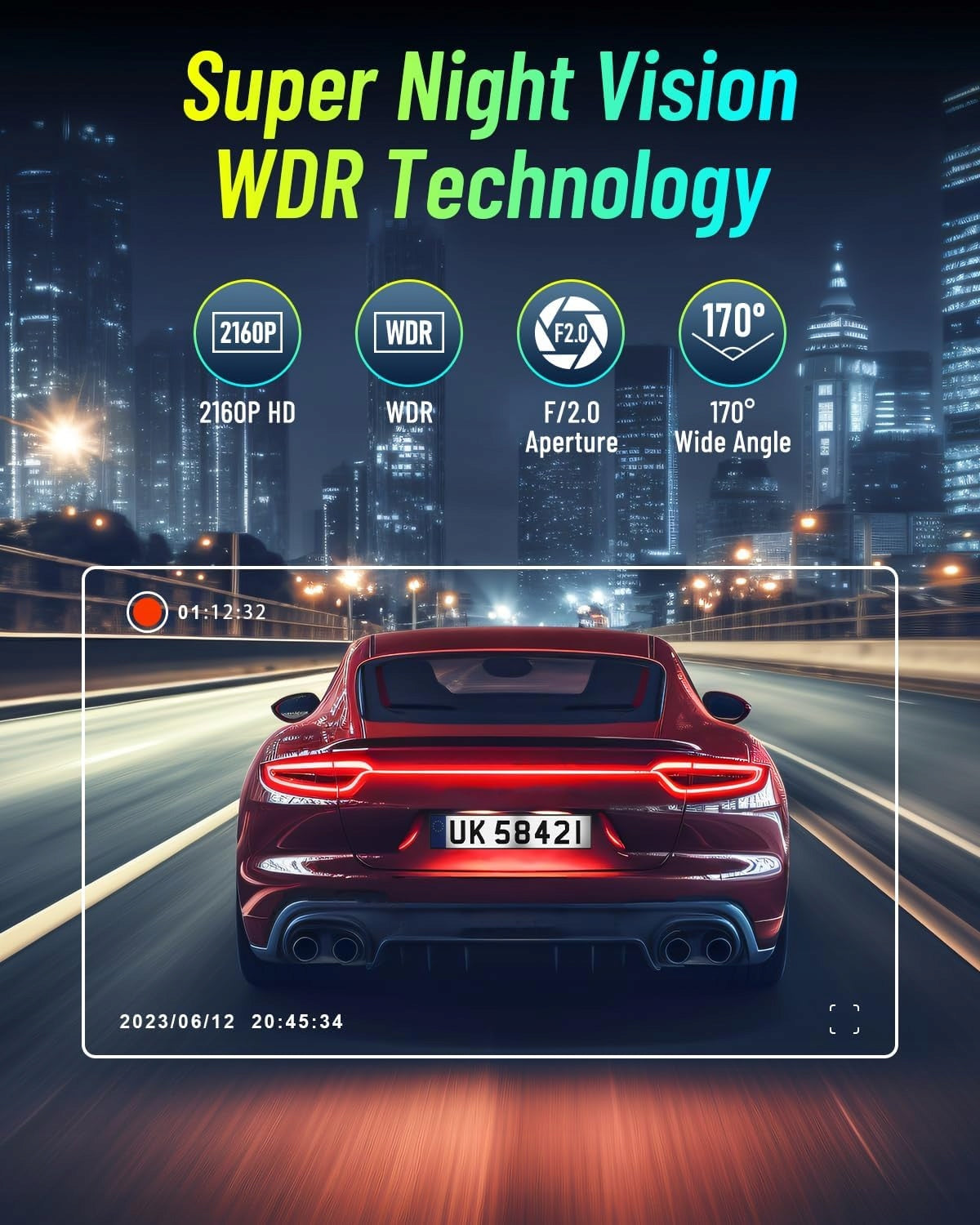 Car Camera AQV D3 4K ULTRA WiFi App Monitoring 24H 64GB Memory card included 64 GB
